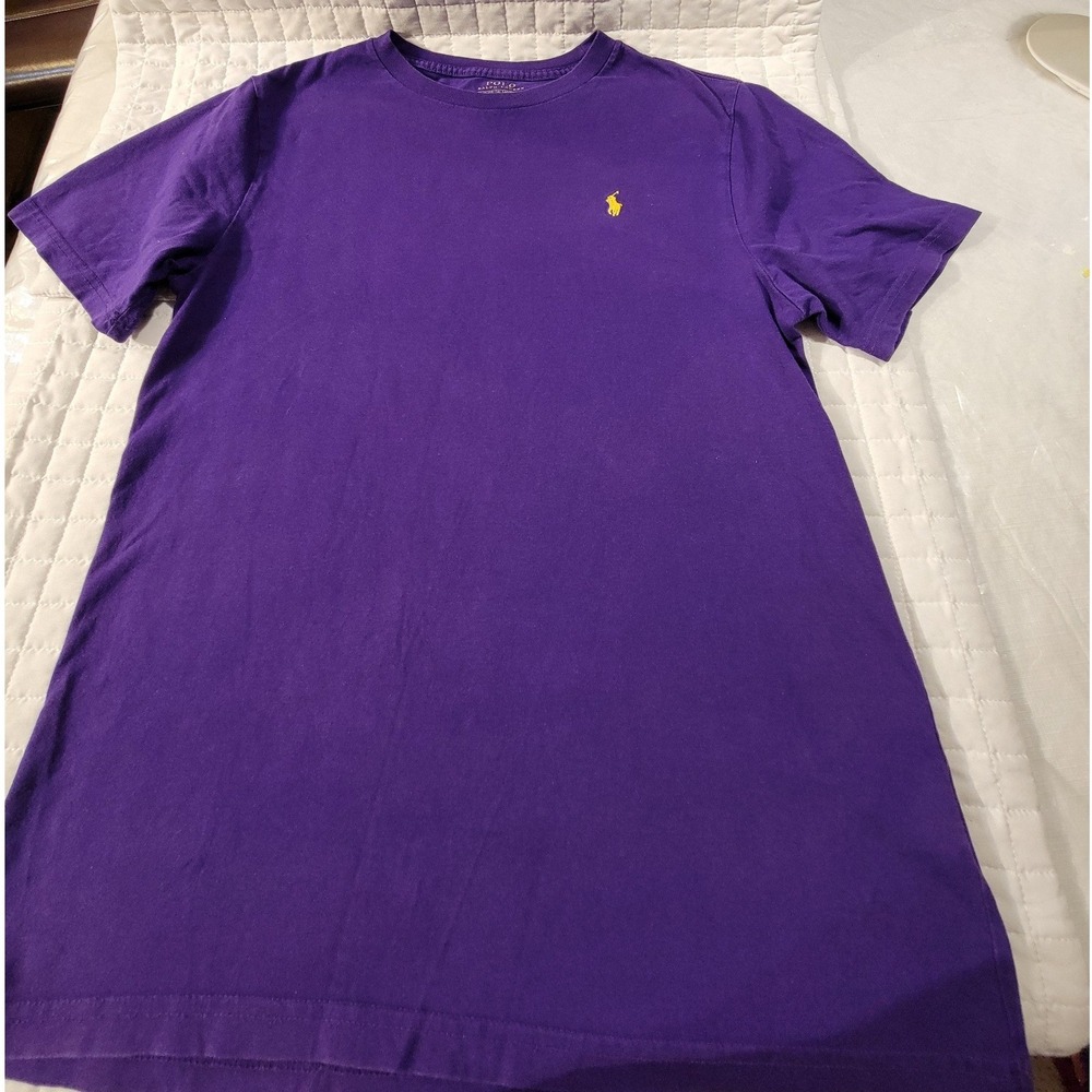 Polo Ralph Lauren Kids L Purple 100% Cotton Crewneck T-Shirt Yellow Pony Logo